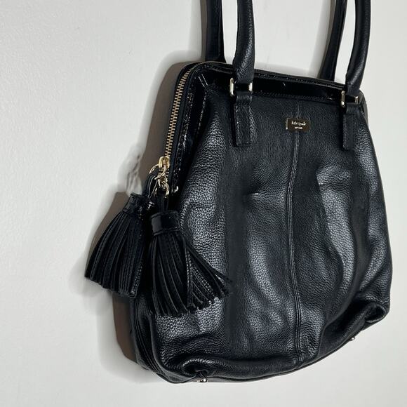 Kate Spade Ashlyn Belltown Satchel Handbag Black Tasseled Pebbled Leather - Picture 5 of 12